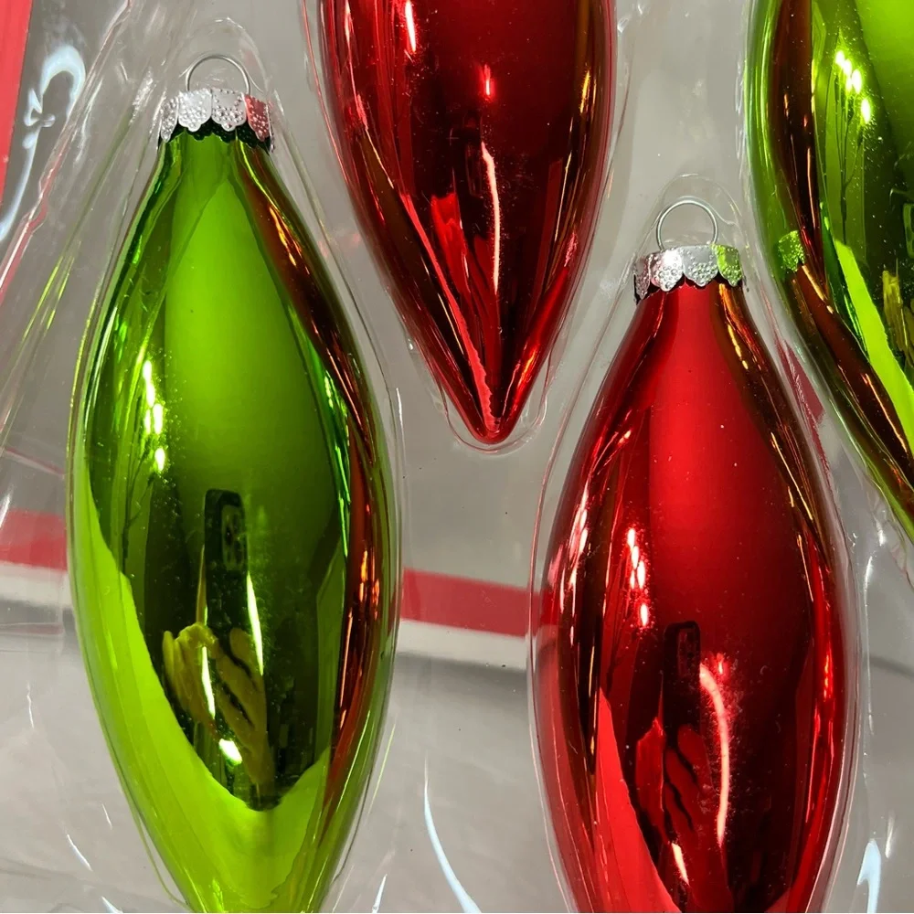 Target 2010 Super Shiny Torpedo or Teardrop Glass 6 Christmas Tree Ornaments